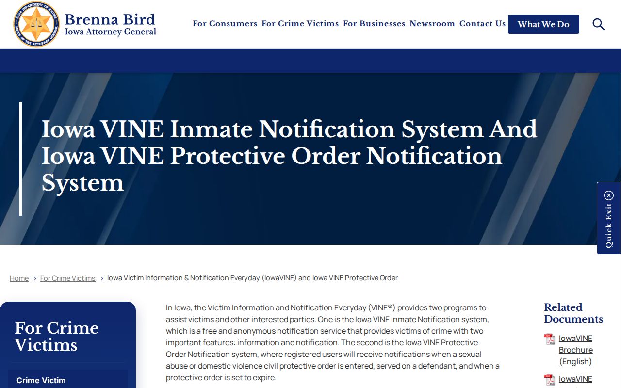 IowaVINE information for Jefferson County arrest custody events