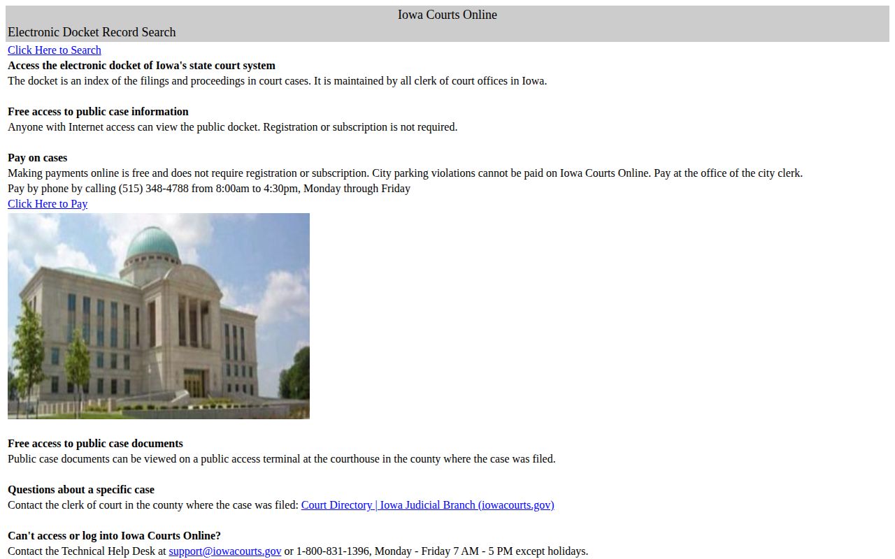 Iowa Courts Online public docket search for Jefferson County cases