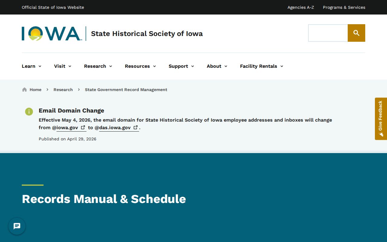 Iowa state records manual and retention schedule information